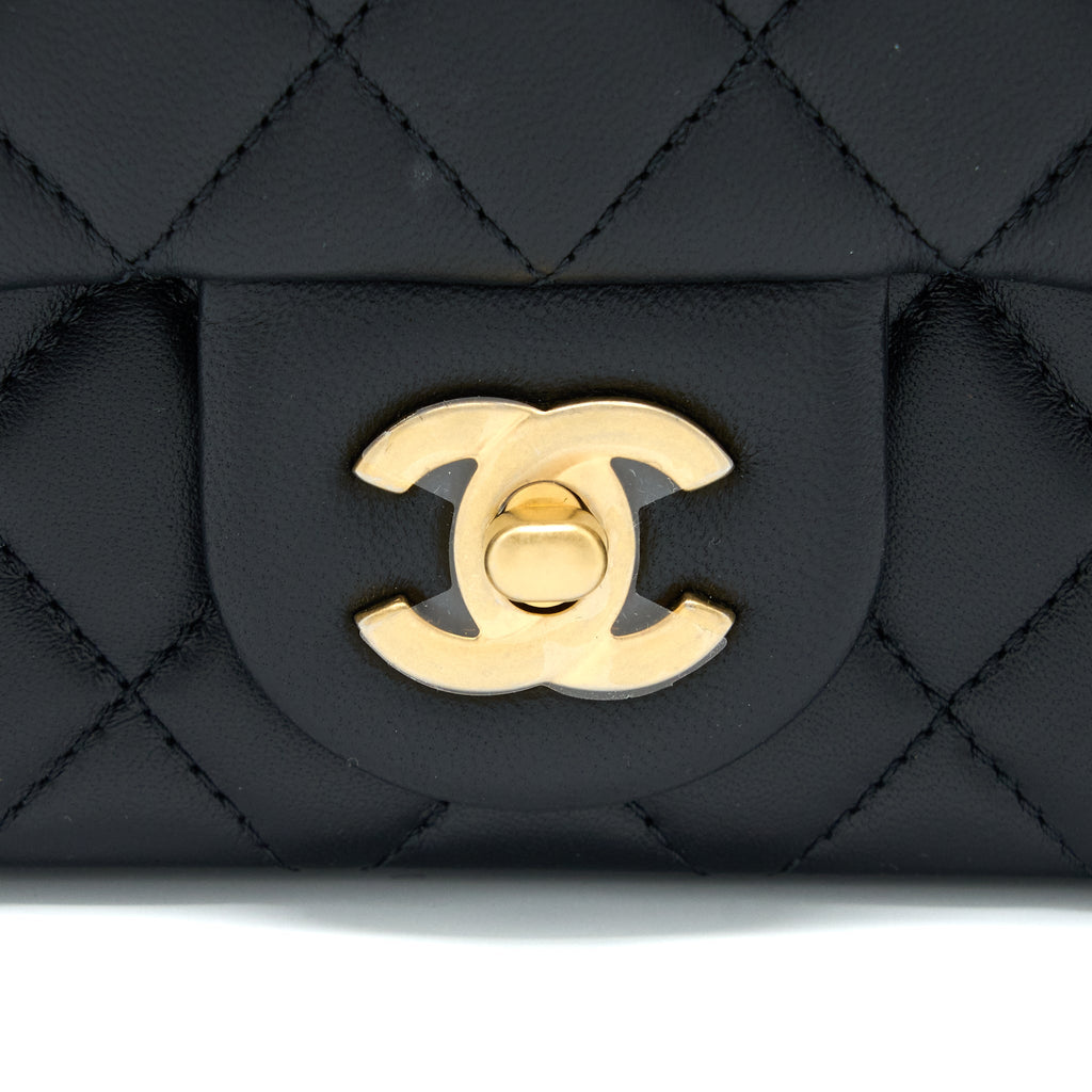 Chanel 23S Camellia Chain Mini Square Flap Bag Lambskin Black Brushed  (Microchip)