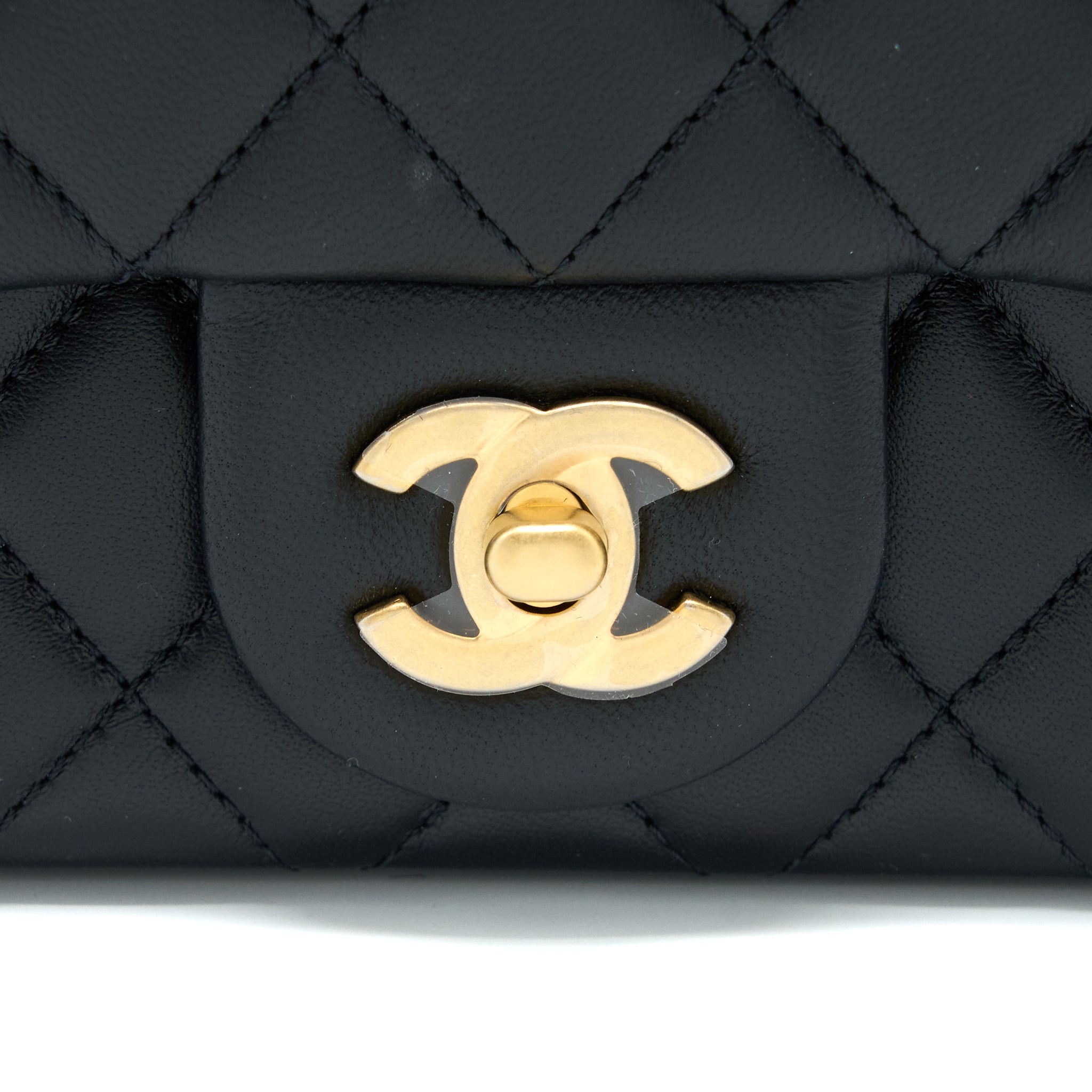 Chanel 23S Camellia Chain Mini Square Flap Bag Lambskin Black Brushed  (Microchip)
