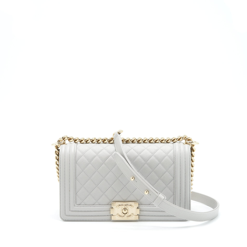 Chanel Medium Boy Bag Caviar Light Grey