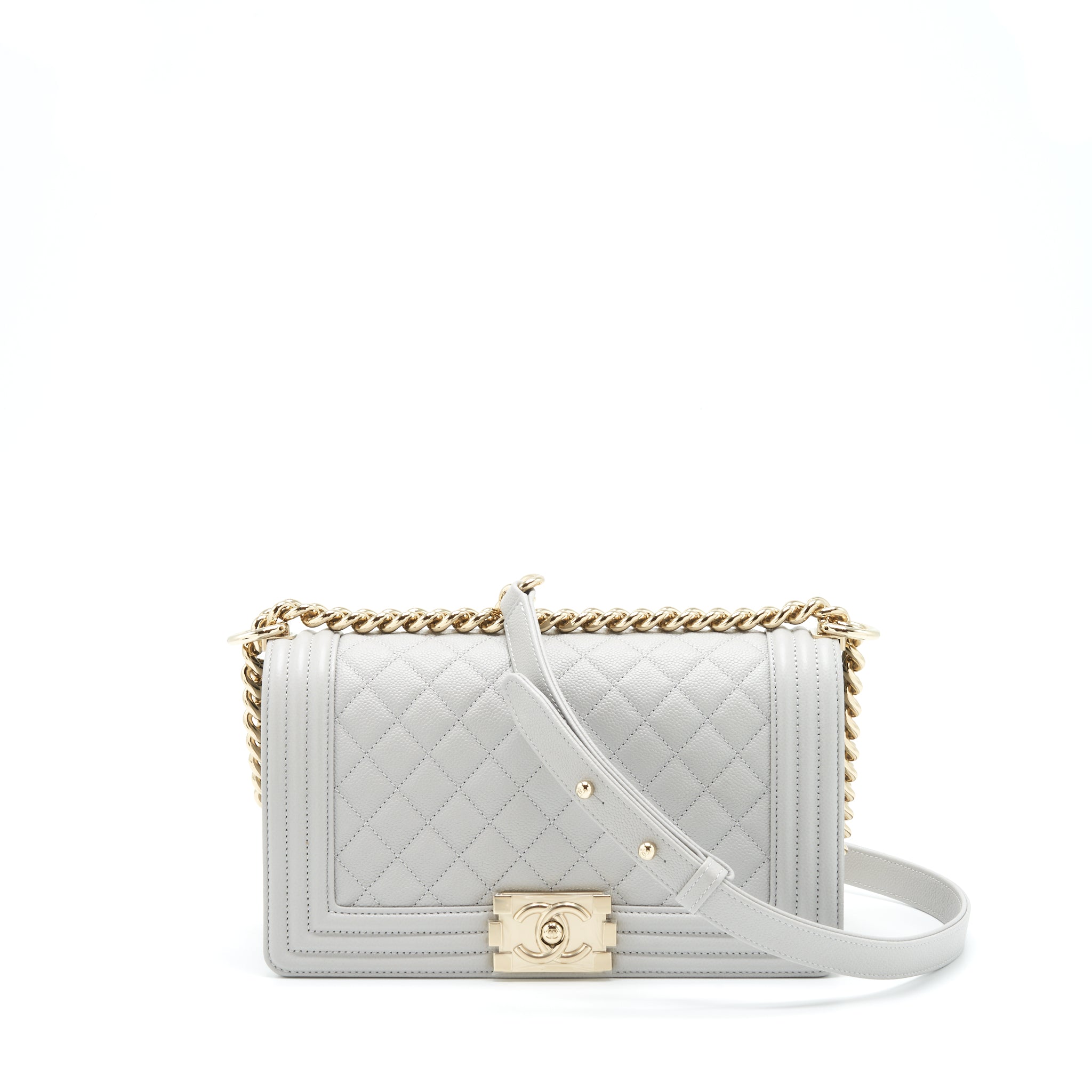 Chanel Medium Boy Bag Caviar Light Grey
