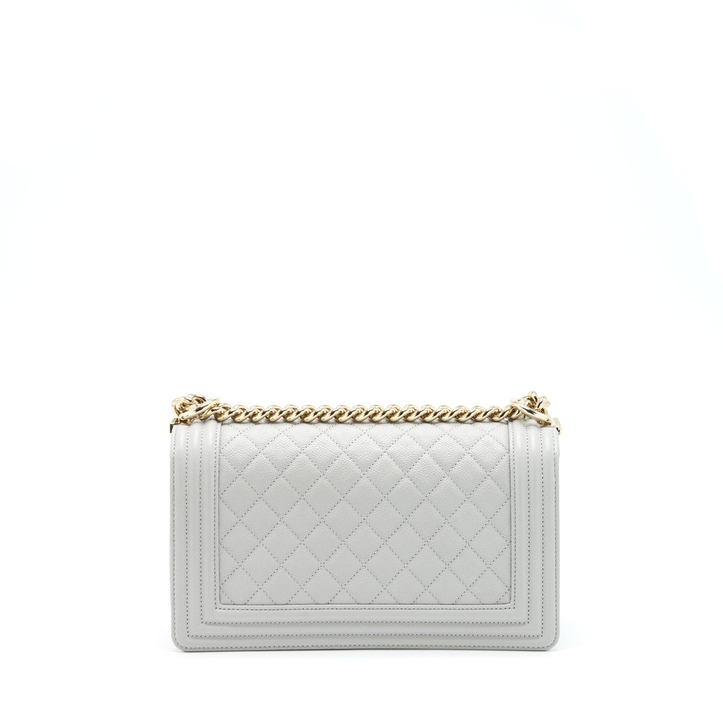 Chanel Medium Boy Bag Caviar Light Grey