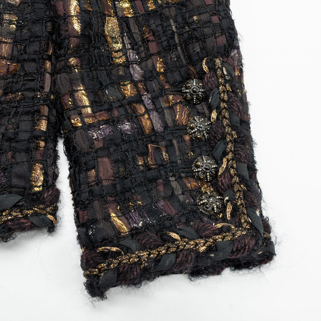 Chanel size 46 tweed jacket multicolor black / burgundy/ gold