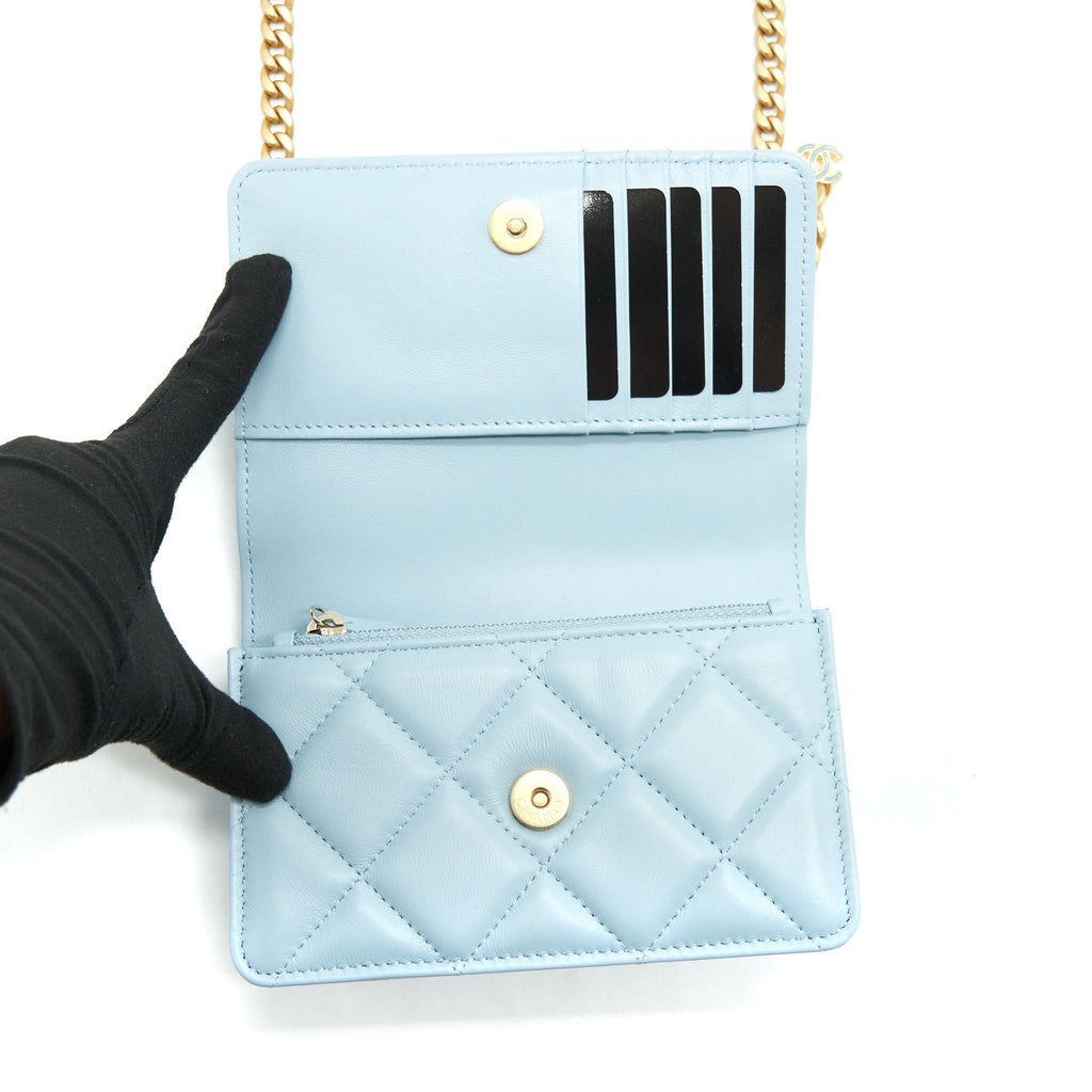 Chanel 22P Purse Vanity with Chain light blue
