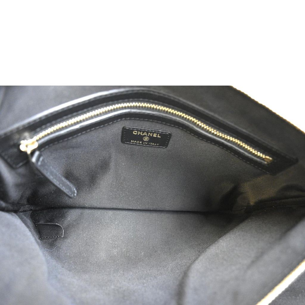 CHANEL O-Case Quilted Lambskin Leather Zip Pouch Black
