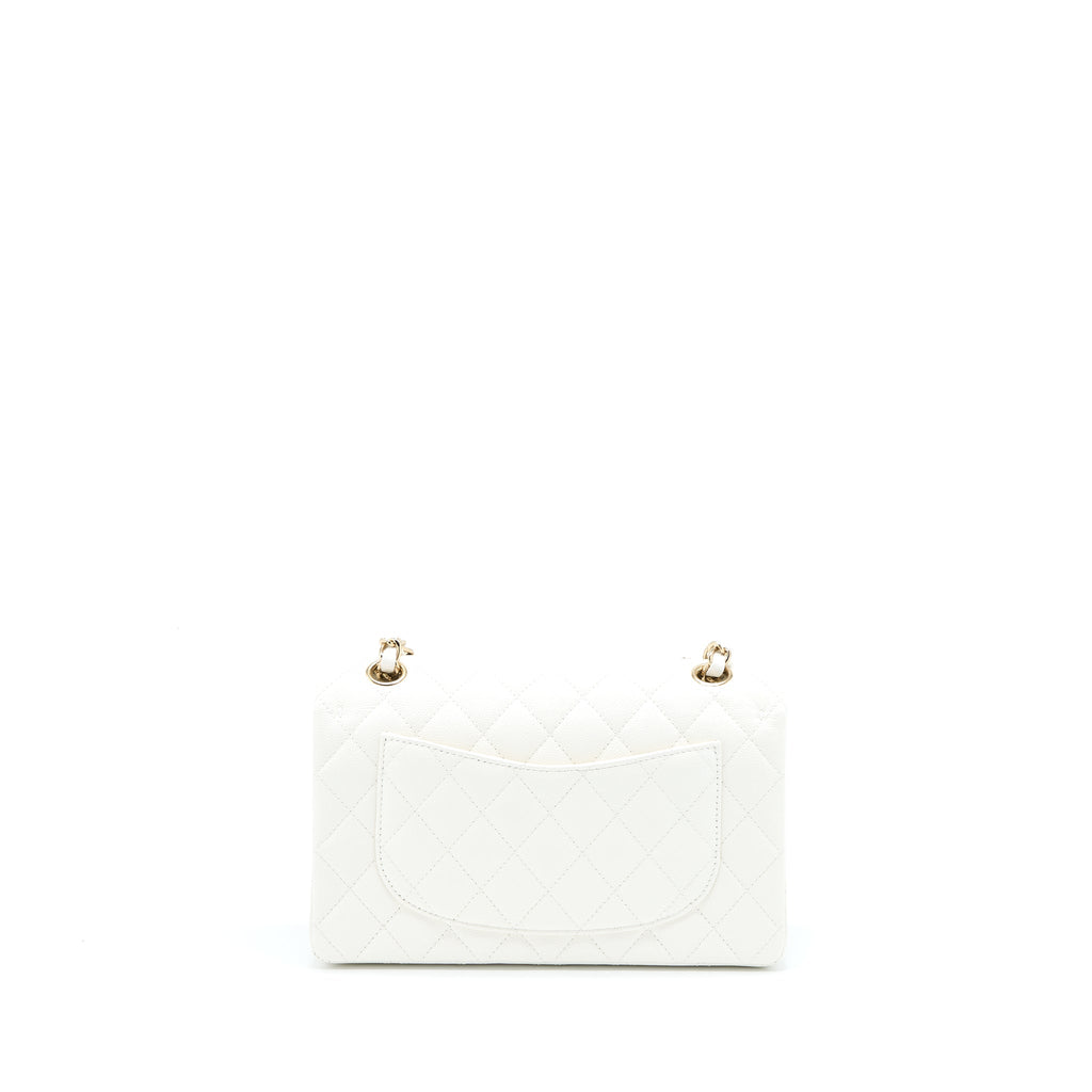 Chanel Small Classic Flap Bag Caviar White L (Microchip)