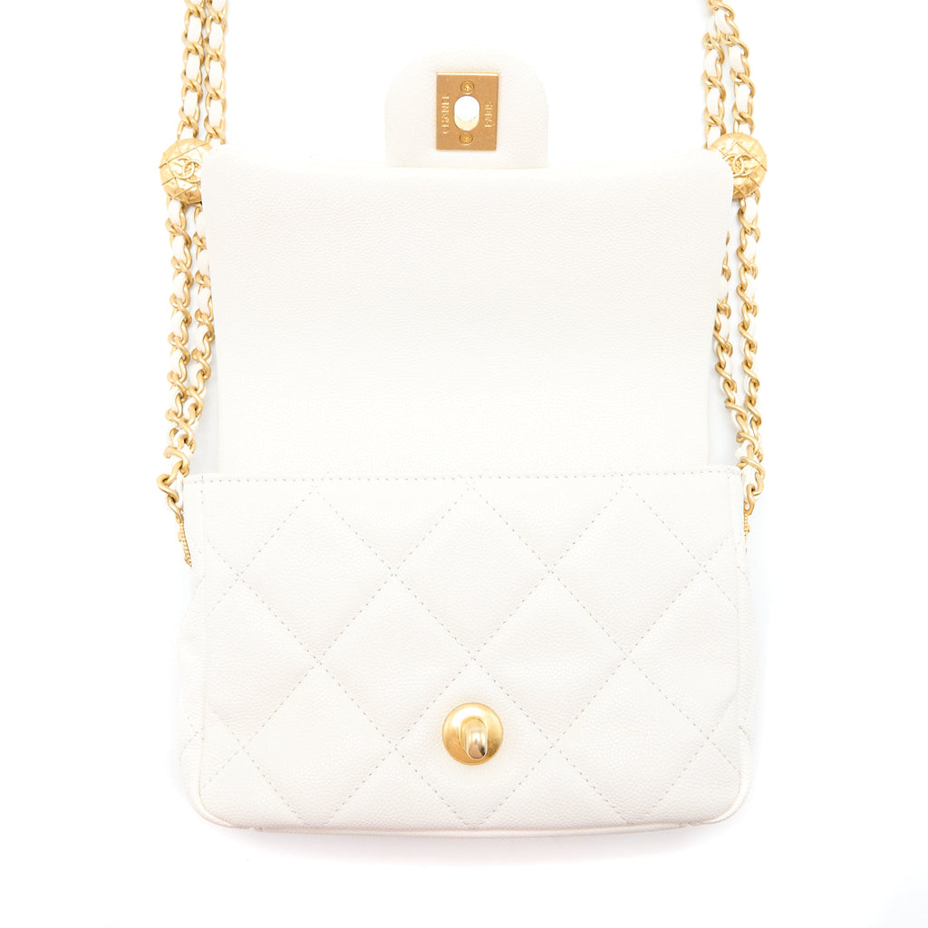 Chanel 22A Mini Square Flap Bag Caviar White Brushed  (Microchip)