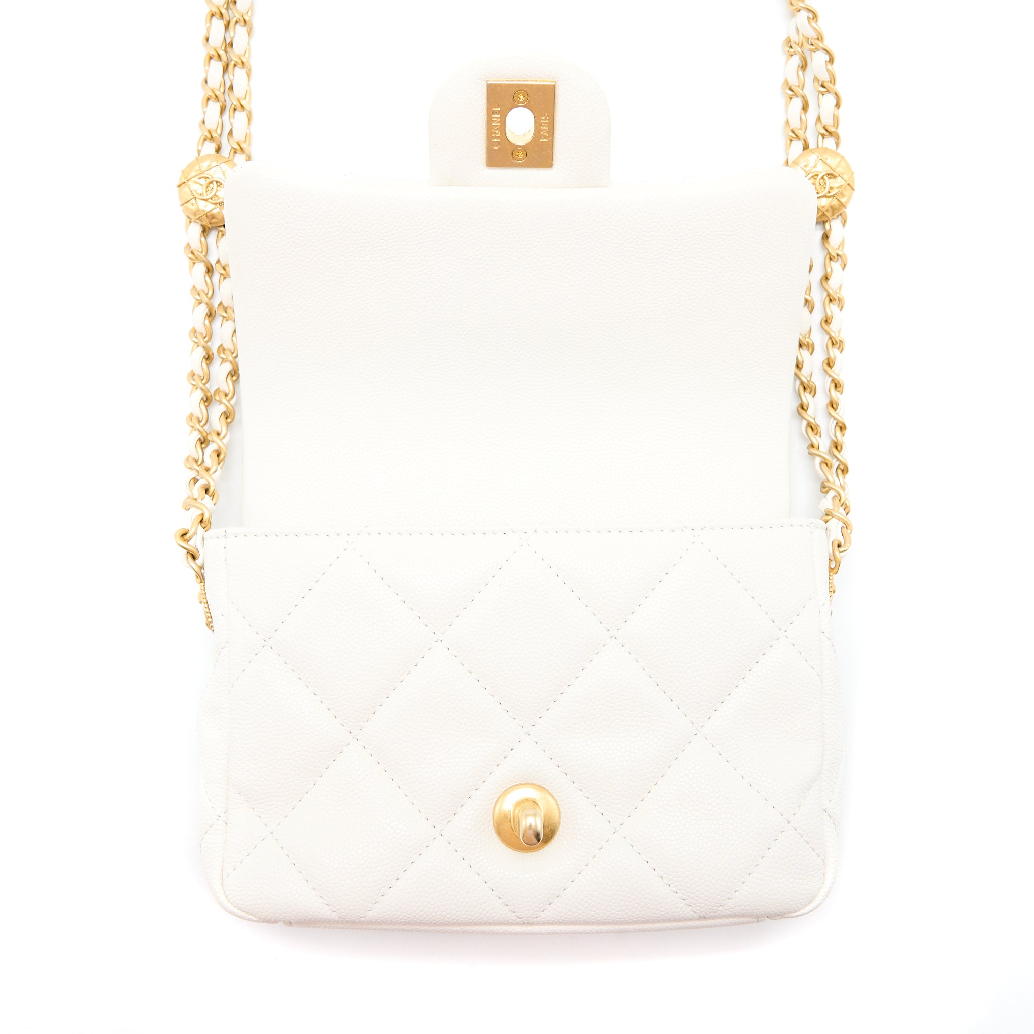 Chanel 22A Mini Square Flap Bag Caviar White Brushed  (Microchip)