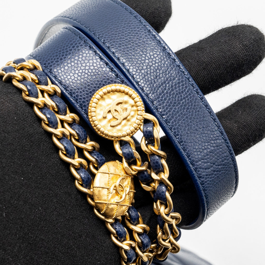 Chanel 22A Button On Chain Mini Square Flap Bag Caviar Navy  (Microchip)