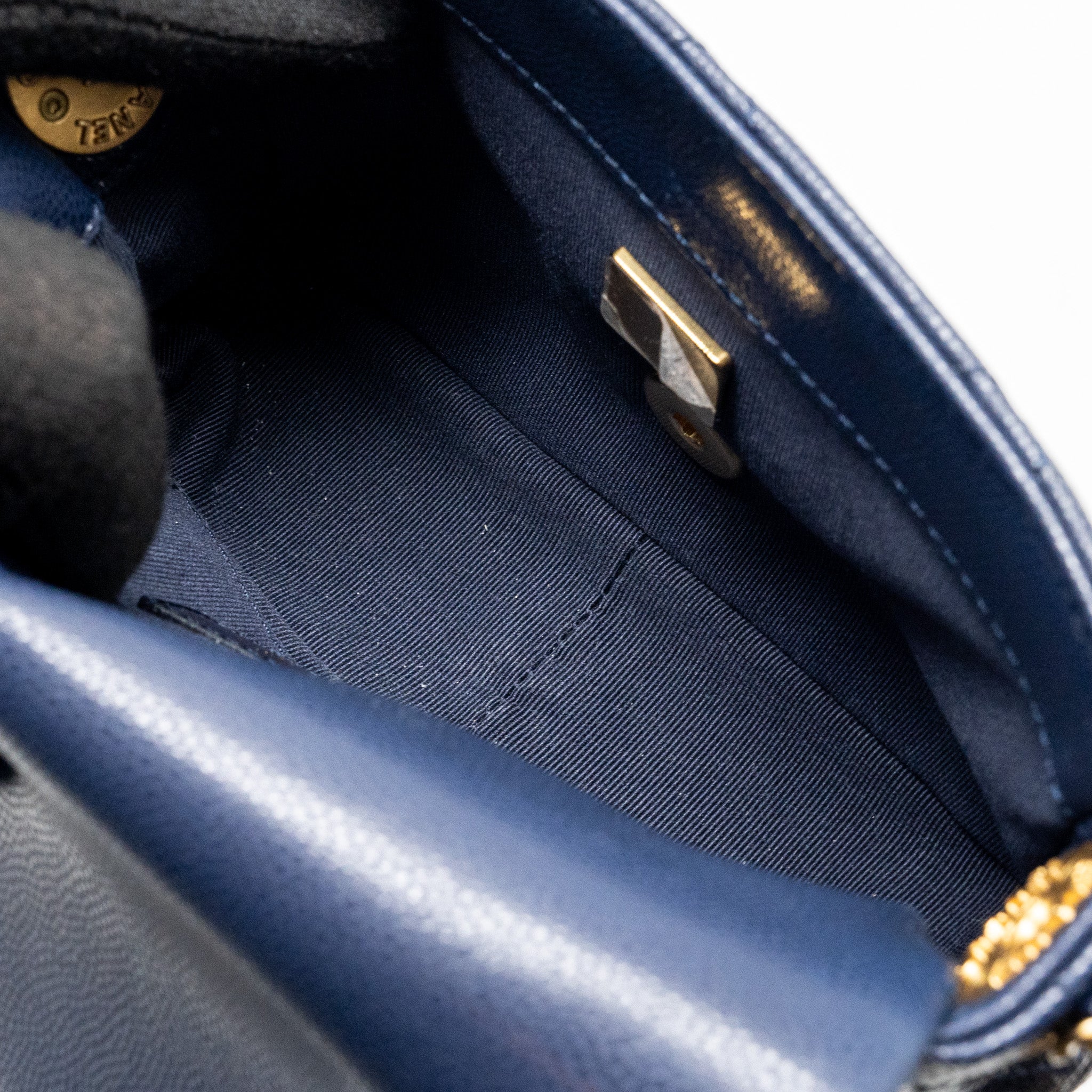 Chanel 22A Button On Chain Mini Square Flap Bag Caviar Navy  (Microchip)