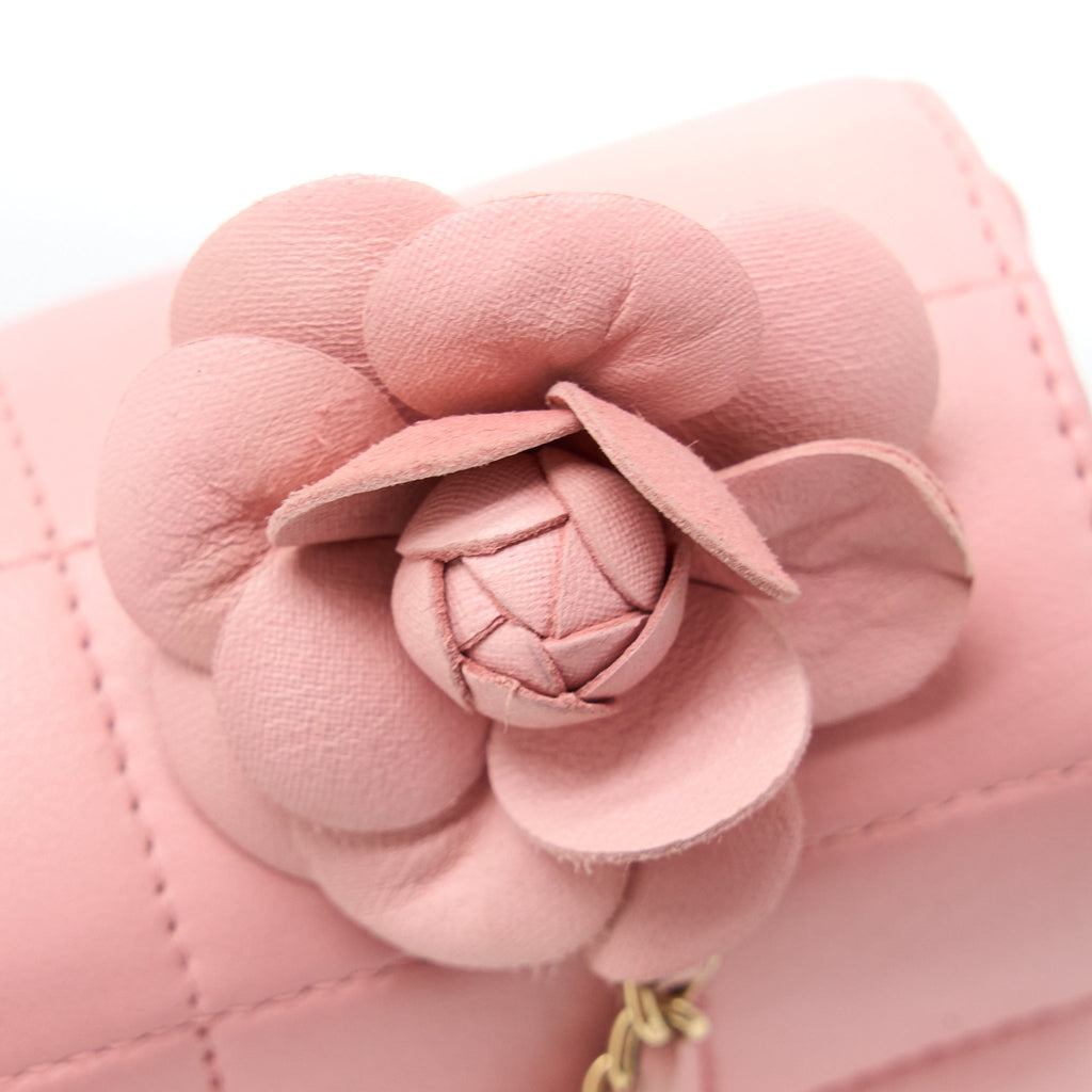 Chanel Camellia Mini Flap Bag Lambskin Pink