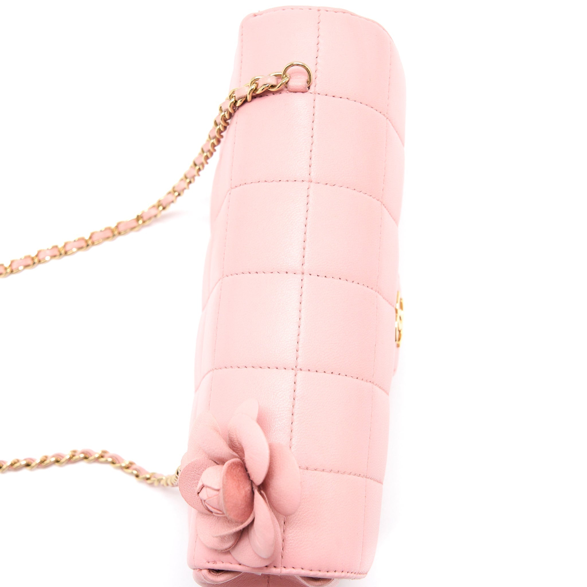 Chanel Camellia Mini Flap Bag Lambskin Pink