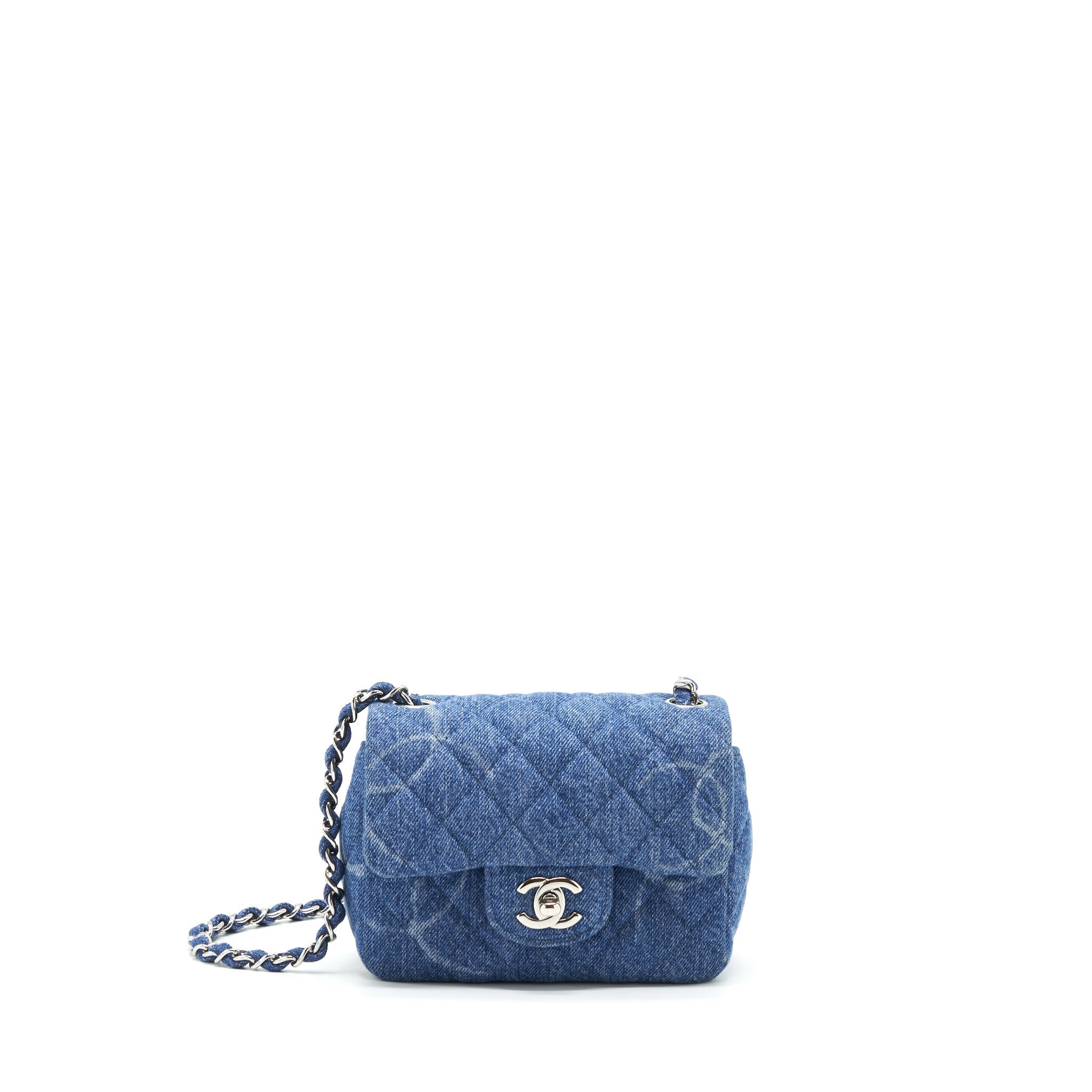 Chanel 20B Mini Square Flap Bag CC Print Denim Blue