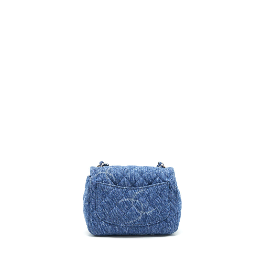 Chanel 20B Mini Square Flap Bag CC Print Denim Blue