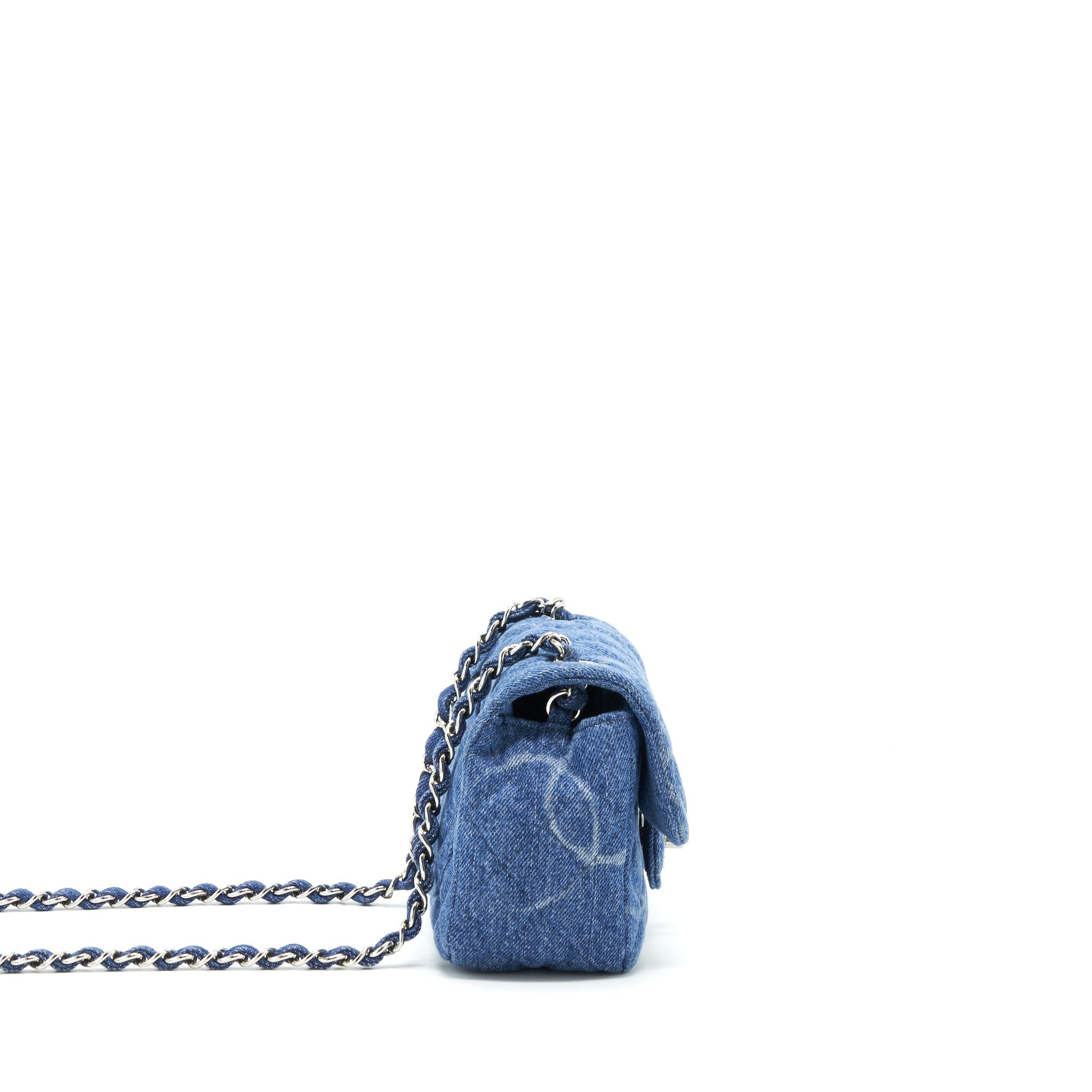 Chanel 20B Mini Square Flap Bag CC Print Denim Blue