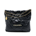 Chanel Medium 22 Bag White Letter Shiny Calfskin Black  (Microchip)