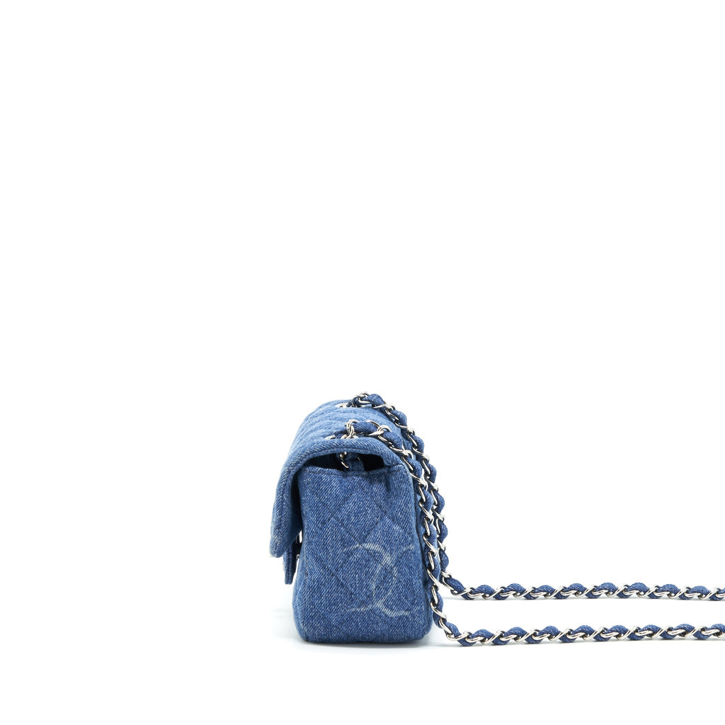 Chanel 20B Mini Square Flap Bag CC Print Denim Blue