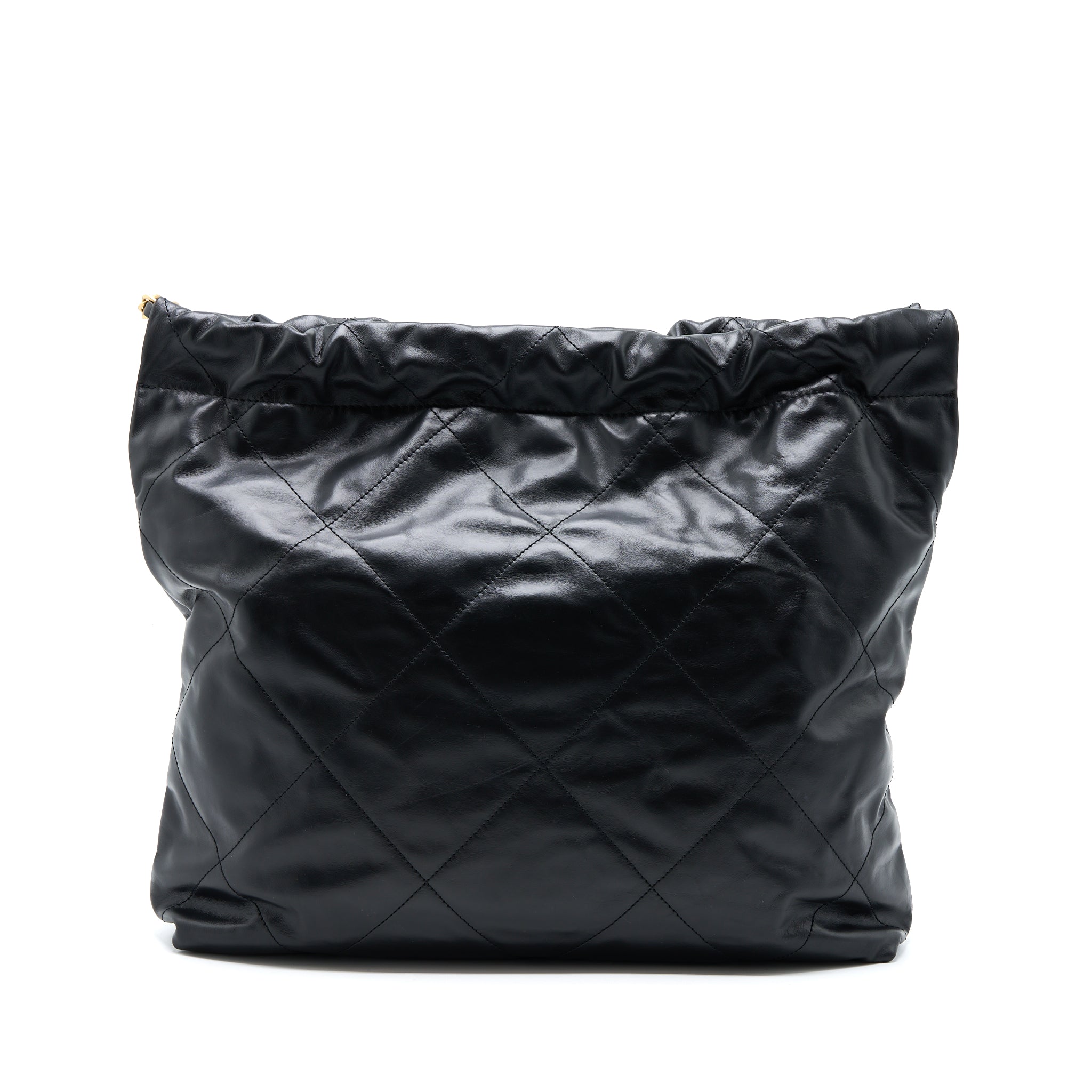 Chanel Medium 22 Bag White Letter Shiny Calfskin Black  (Microchip)