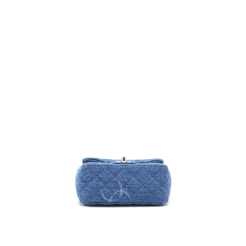 Chanel 20B Mini Square Flap Bag CC Print Denim Blue