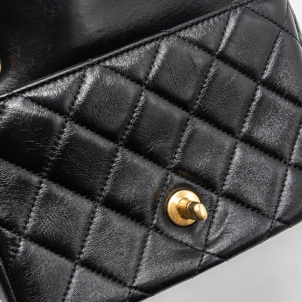 Chanel seasonal mini square flap bag with detailed chain strap calfskin black  (Microchip)