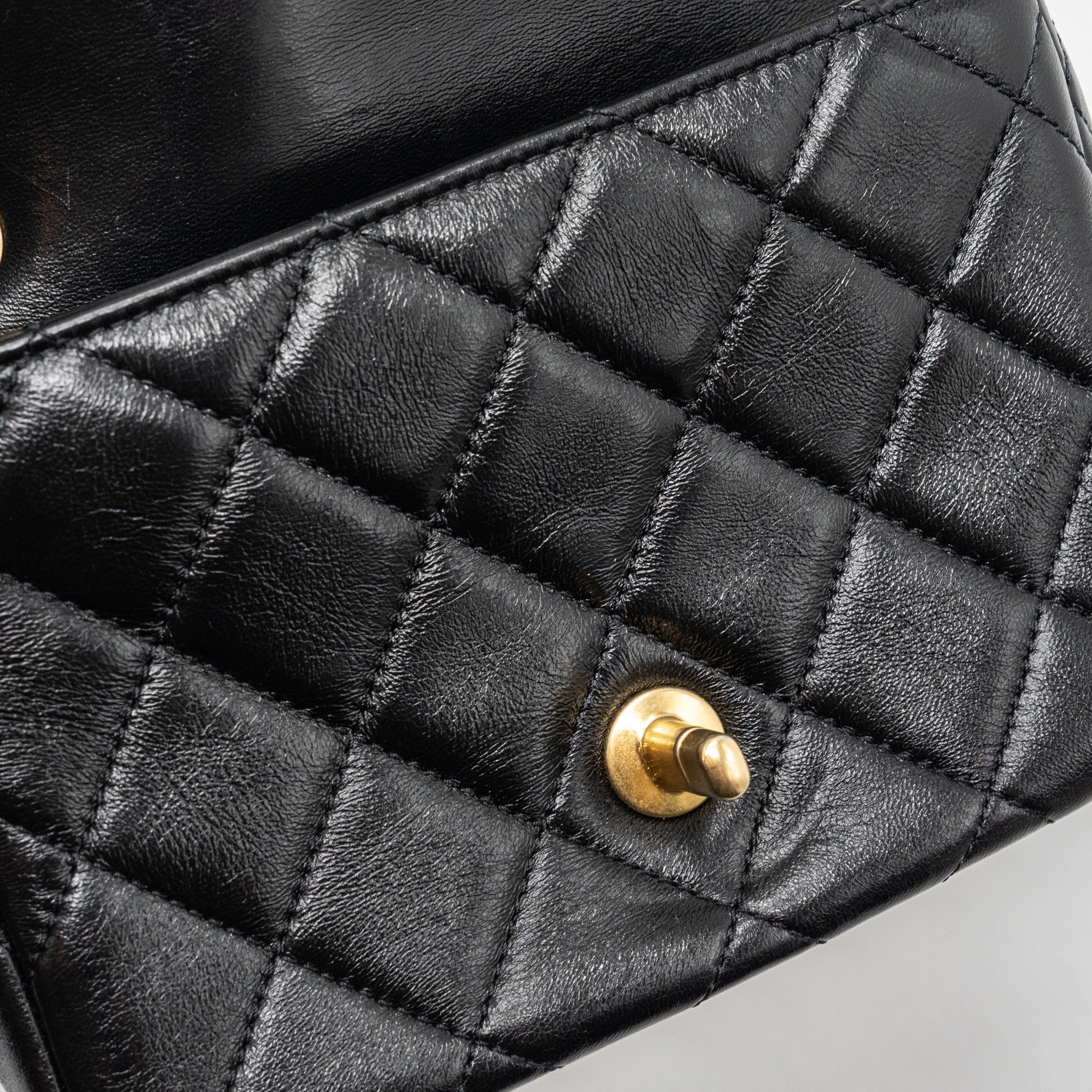 Chanel seasonal mini square flap bag with detailed chain strap calfskin black  (Microchip)
