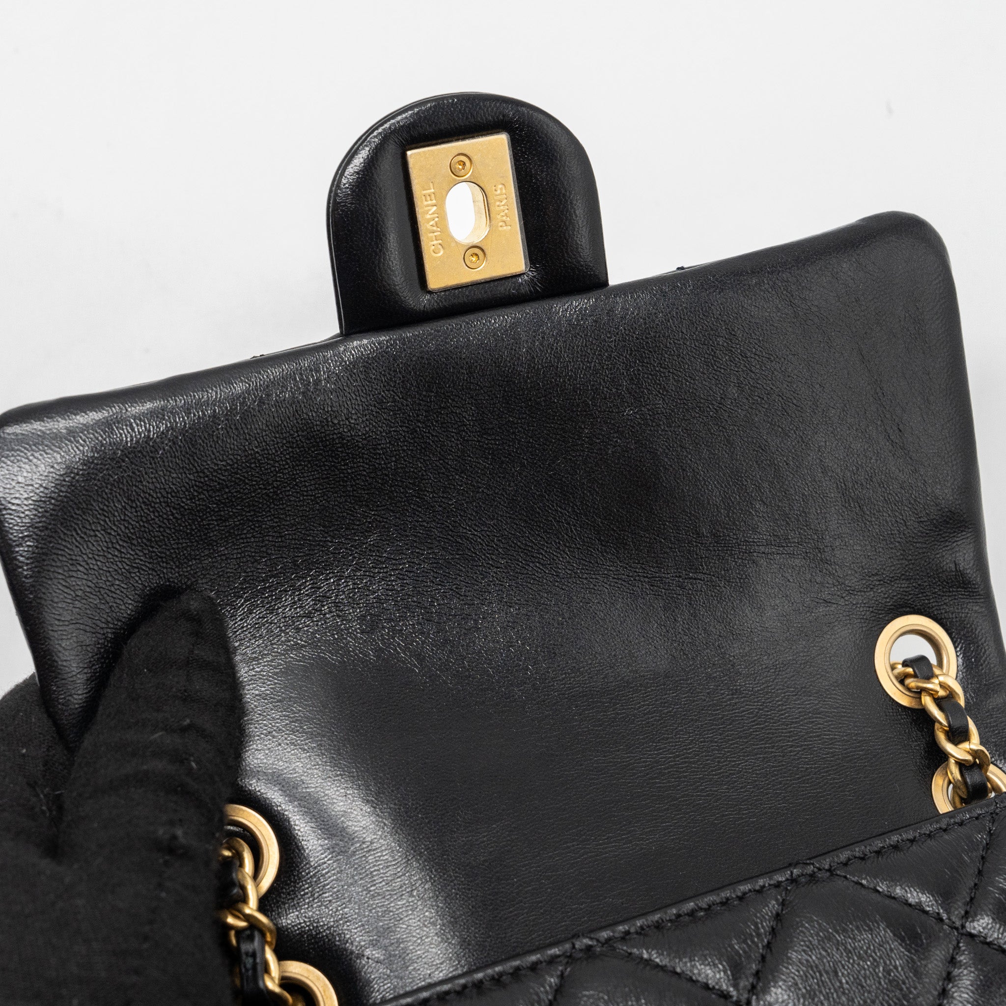 Chanel seasonal mini square flap bag with detailed chain strap calfskin black  (Microchip)