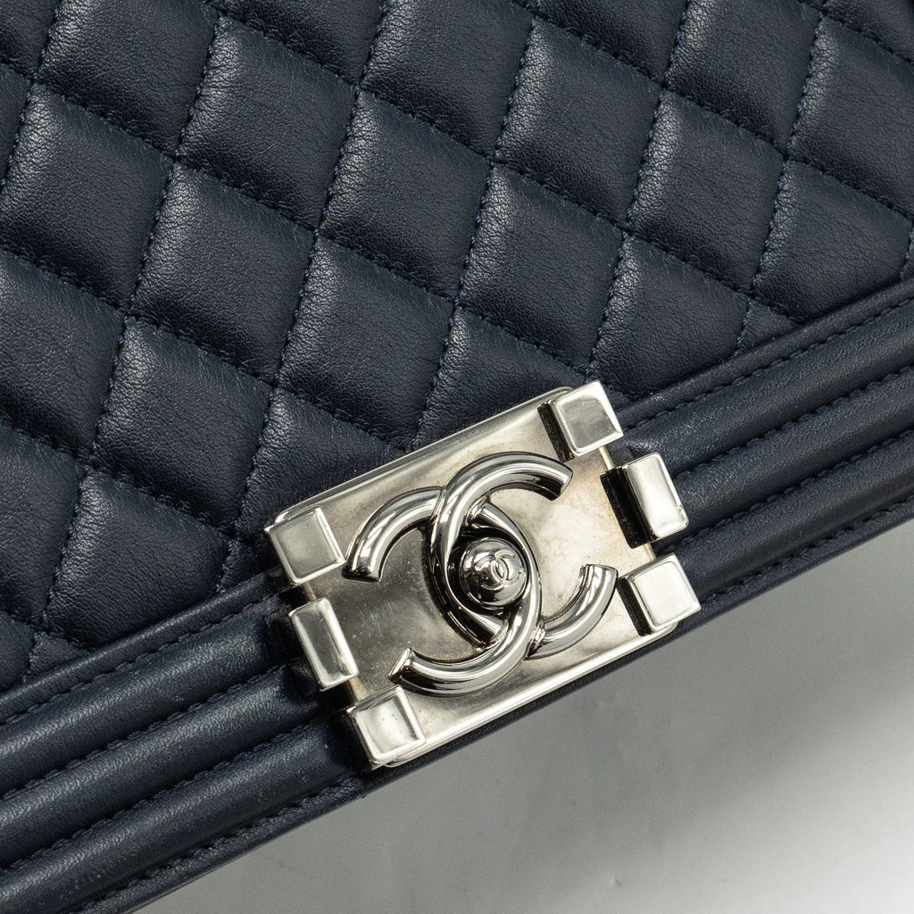 CHANEL Medium Boy Bag Calfskin Navy