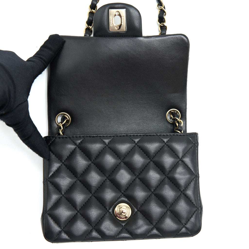 Chanel Mini Square Flap Bag Lambskin Black L