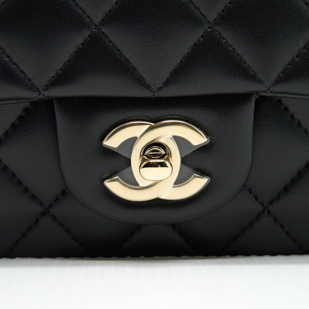 Chanel Top Handle Mini Rectangular Flap Bag Lambskin Black L