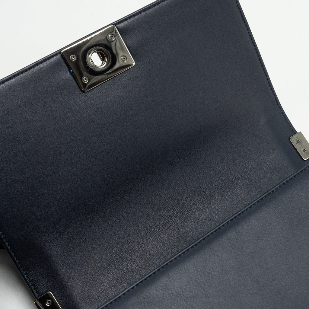 CHANEL Medium Boy Bag Calfskin Navy