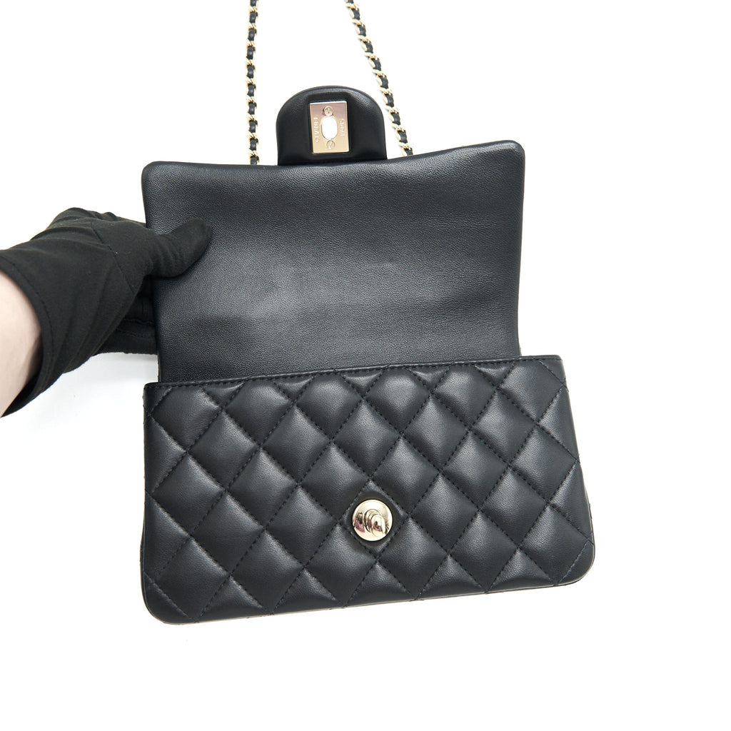 Chanel Top Handle Mini Rectangular Flap Bag Lambskin Black L