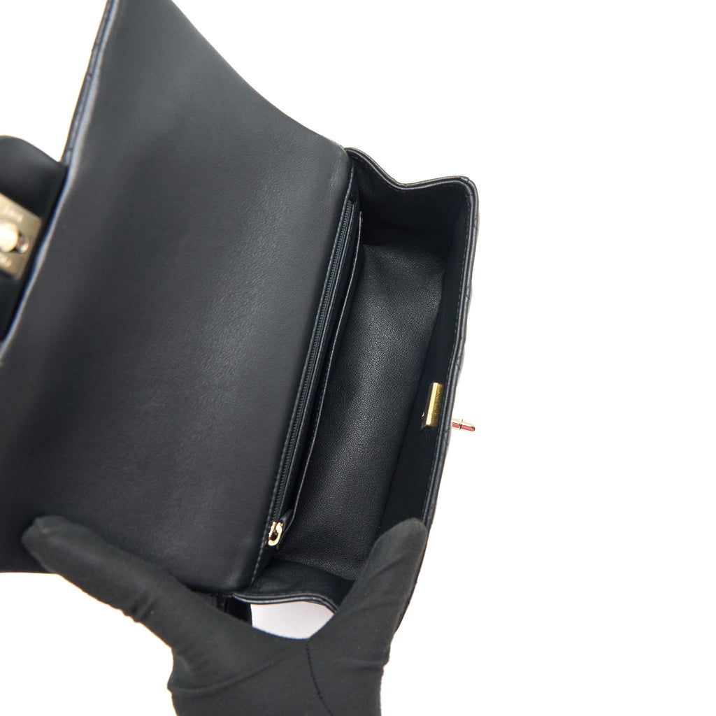 Chanel Top Handle Mini Rectangular Flap Bag Lambskin Black L