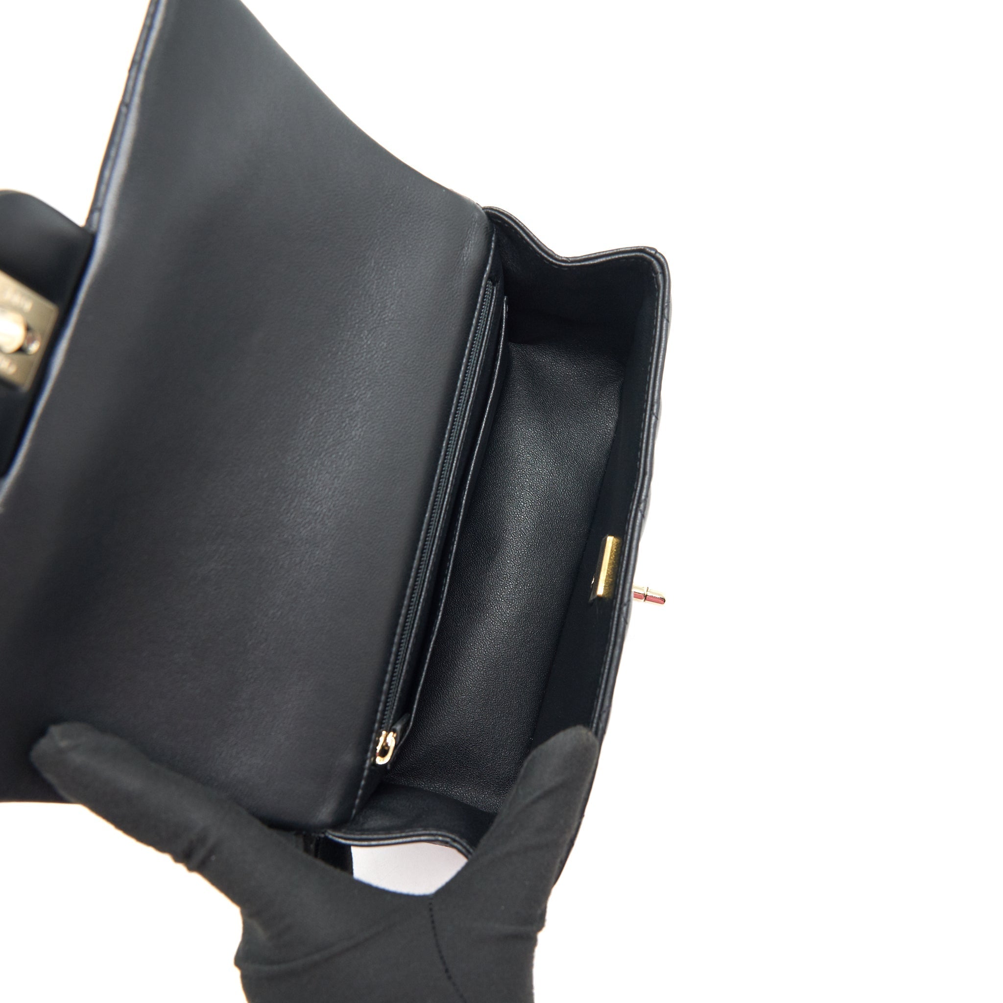 Chanel Top Handle Mini Rectangular Flap Bag Lambskin Black L