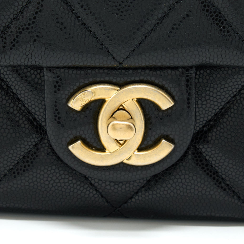 Chanel 22A Small Flap Bag Caviar Black Brushed Gold Hardware