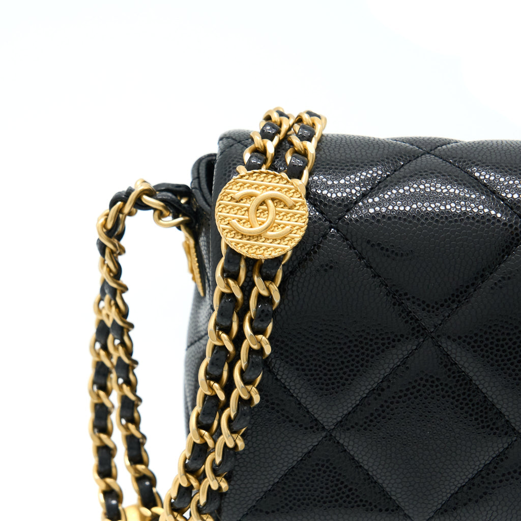 Chanel 22A Small Flap Bag Caviar Black Brushed Gold Hardware