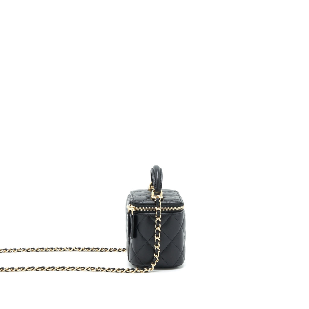 Chanel Top Handle Mini Vanity With Chain Lambskin Black L