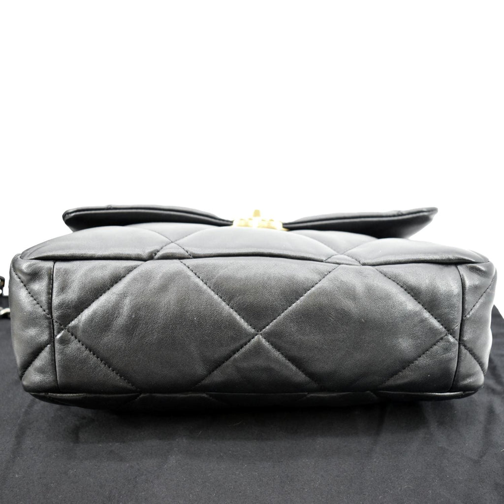 CHANEL 19 Flap Quilted Lambskin Leather Shoulder Bag Black