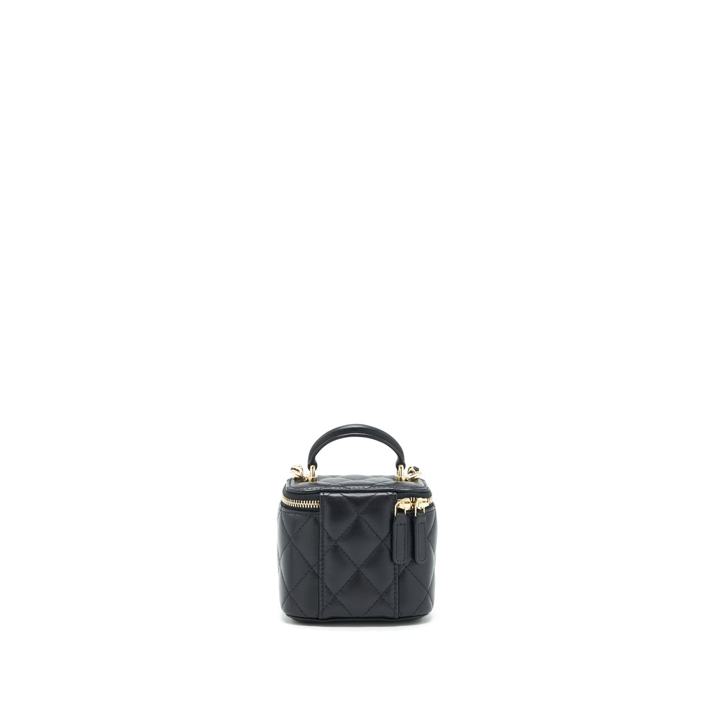 Chanel Top Handle Mini Vanity With Chain Lambskin Black L