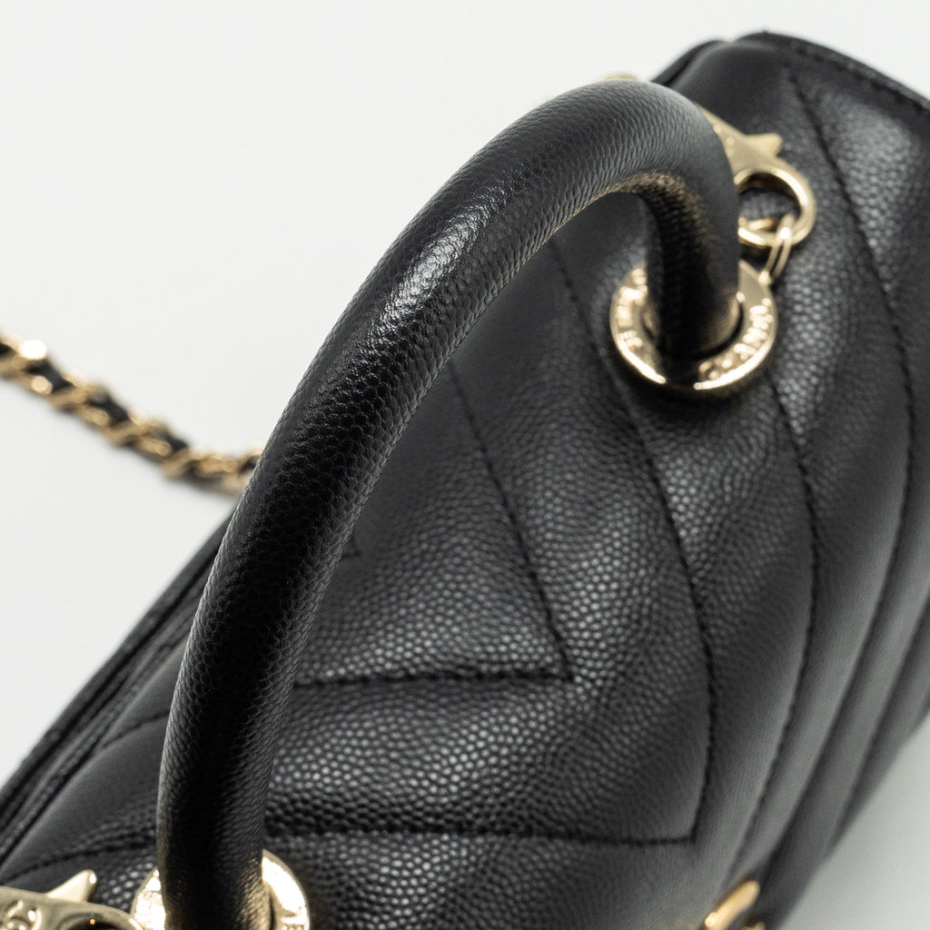 CHANEL Small Coco Handle Chevron Caviar Black L