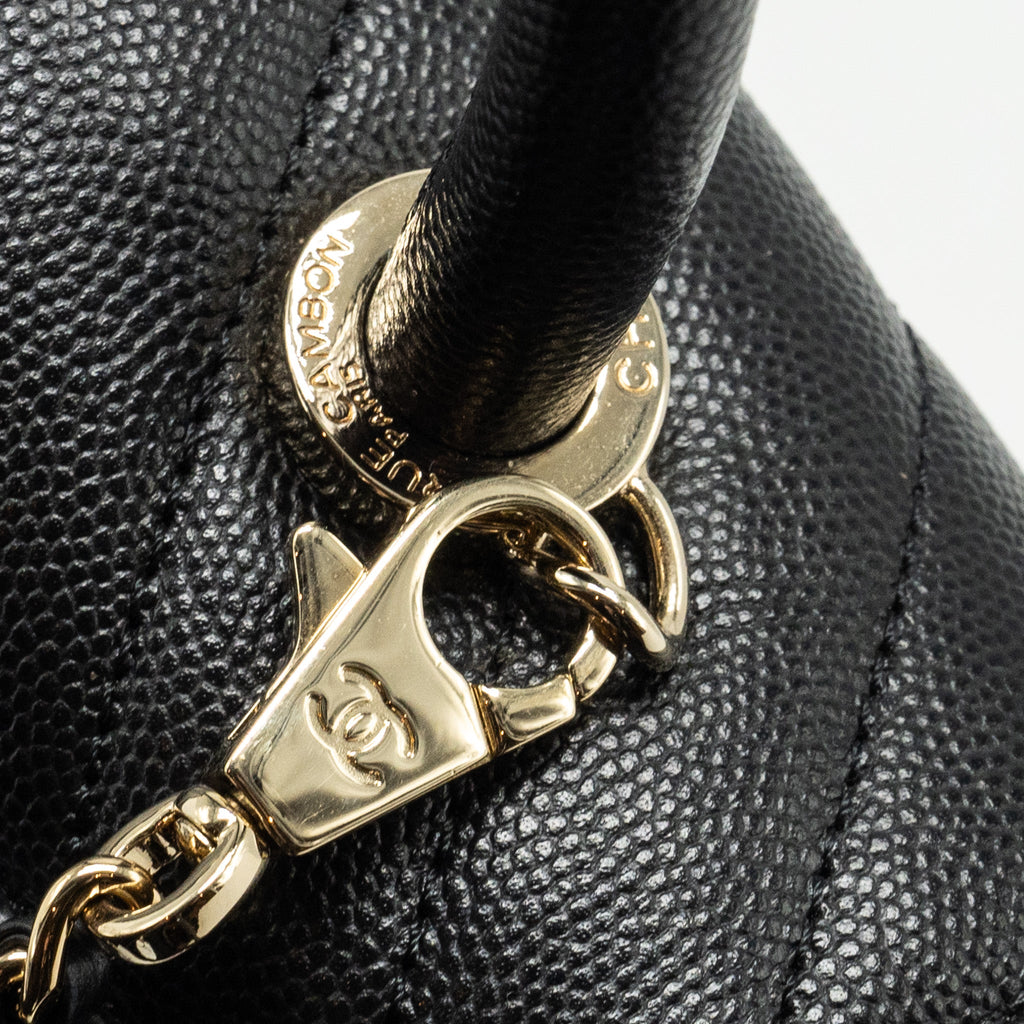 CHANEL Small Coco Handle Chevron Caviar Black L