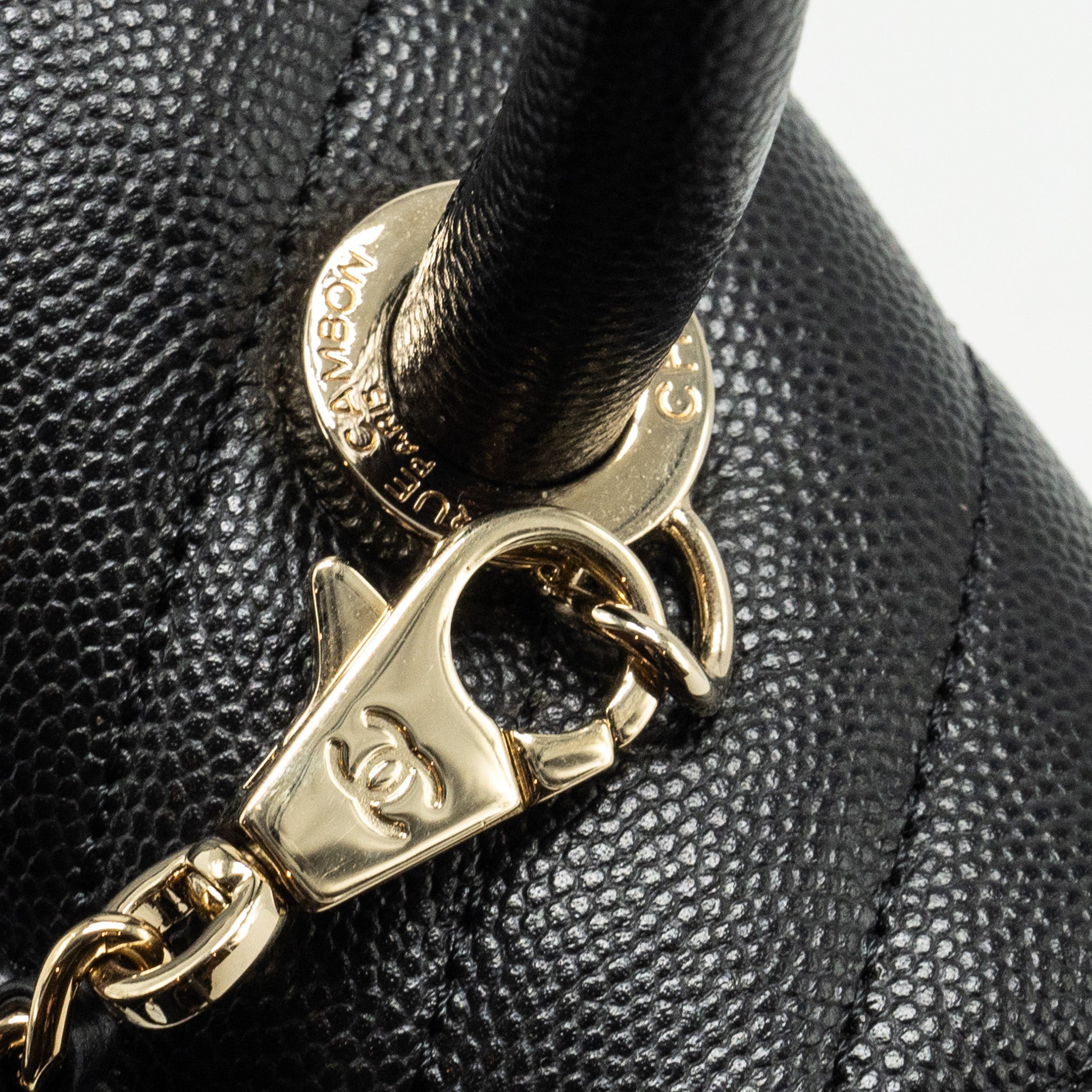 CHANEL Small Coco Handle Chevron Caviar Black L