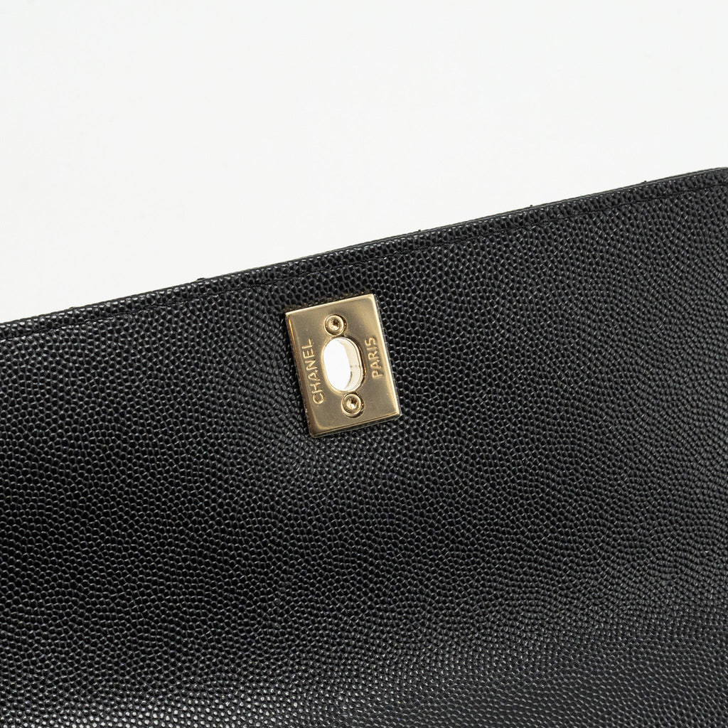 CHANEL Small Coco Handle Chevron Caviar Black L
