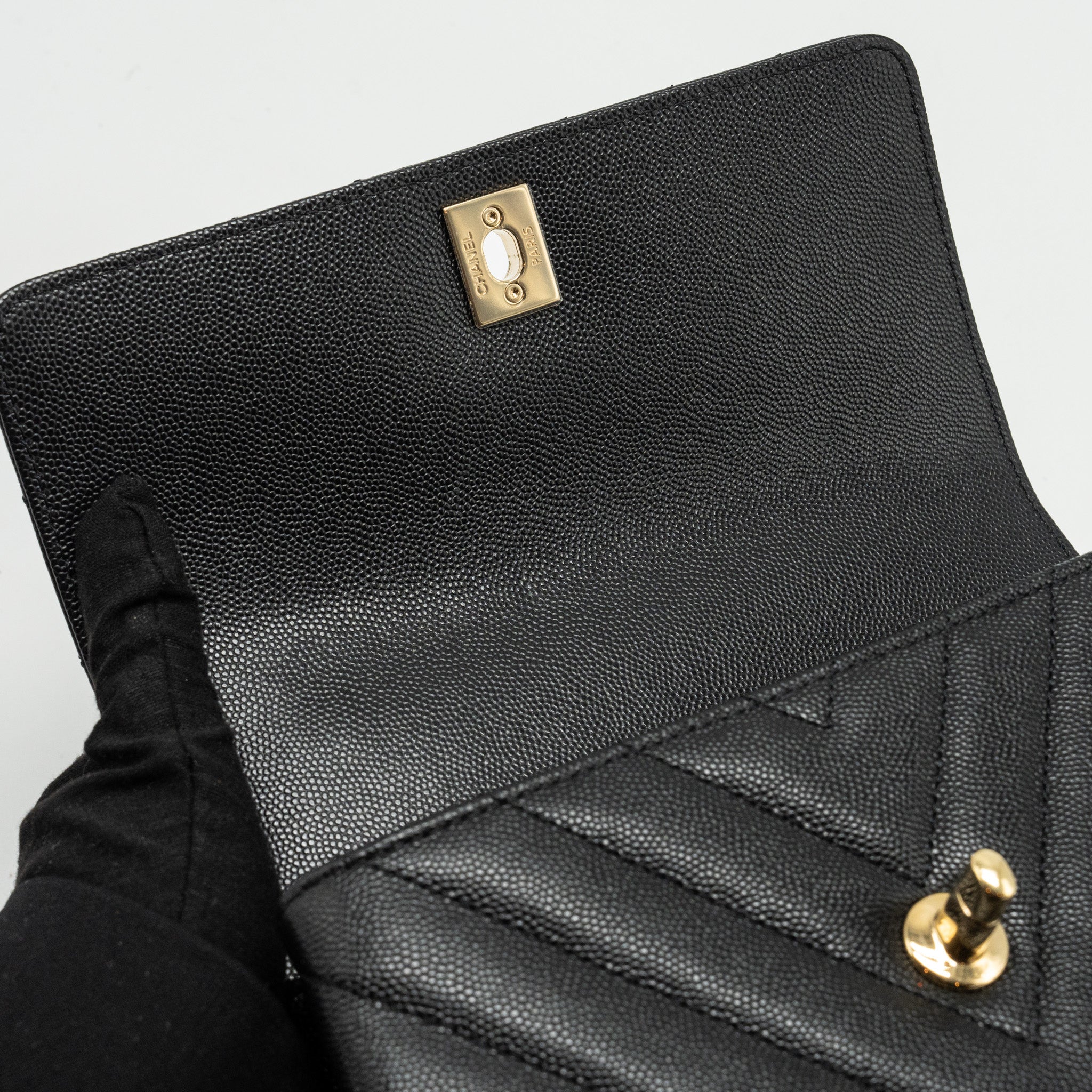 CHANEL Small Coco Handle Chevron Caviar Black L