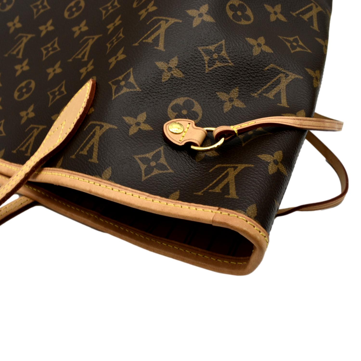 LOUIS VUITTON  Neverfull MM Monogram Canvas Tote Bag Brown/Red
