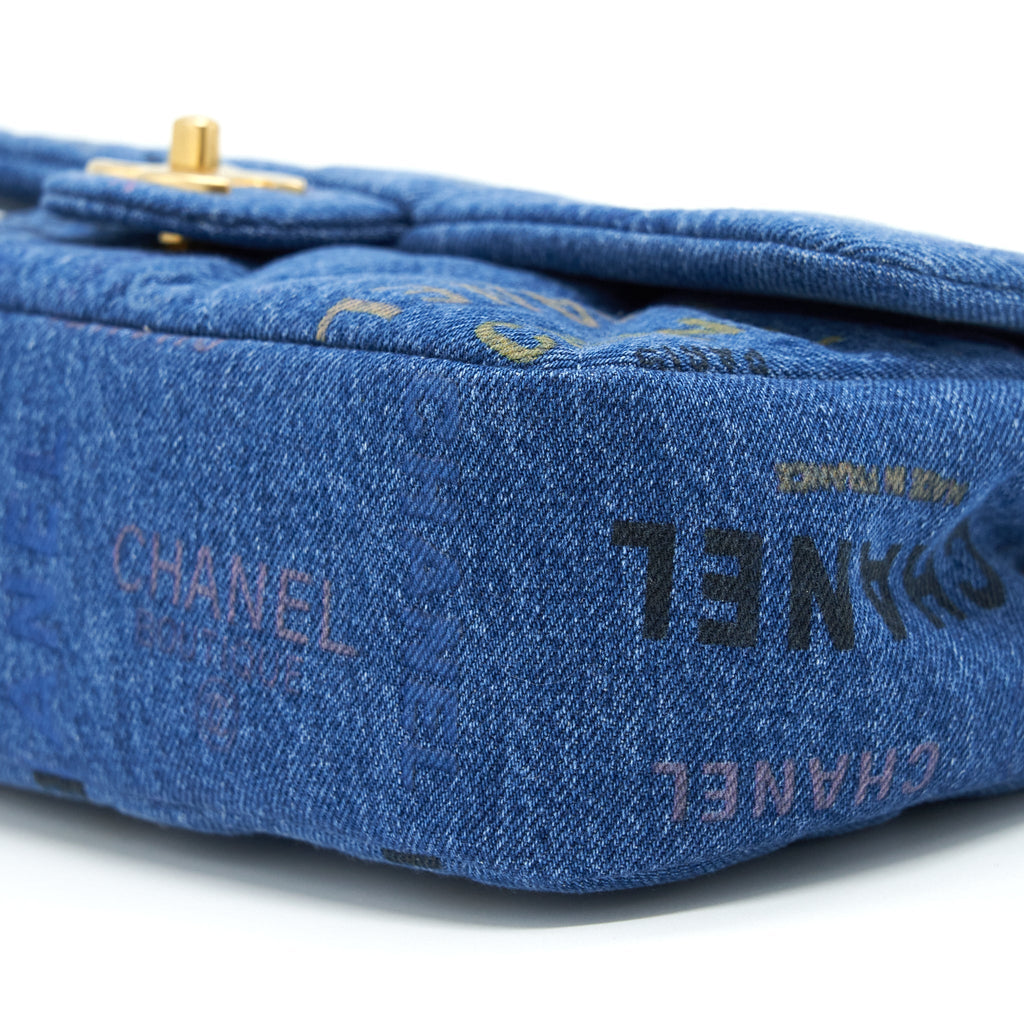 Chanel 22P Multicolor Denim Logo Flap Bag 28cm Blue