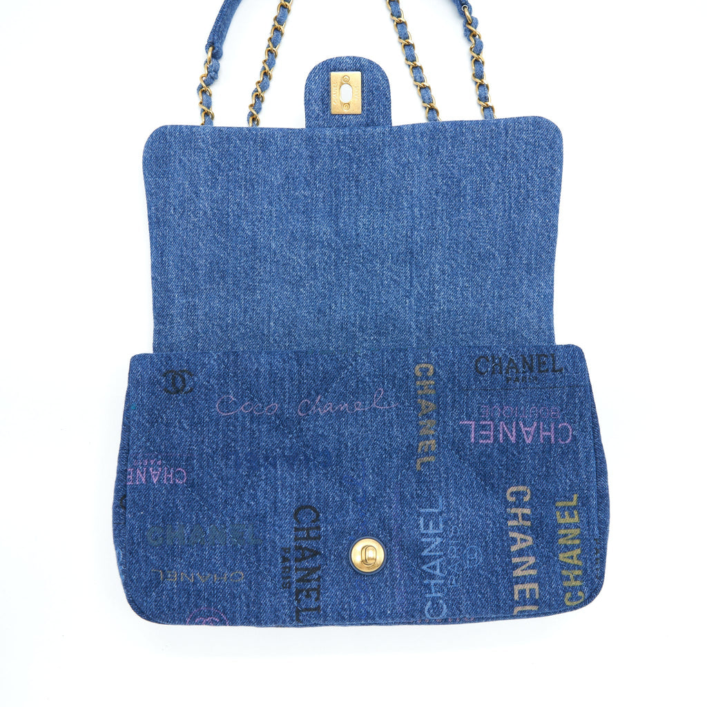 Chanel 22P Multicolor Denim Logo Flap Bag 28cm Blue
