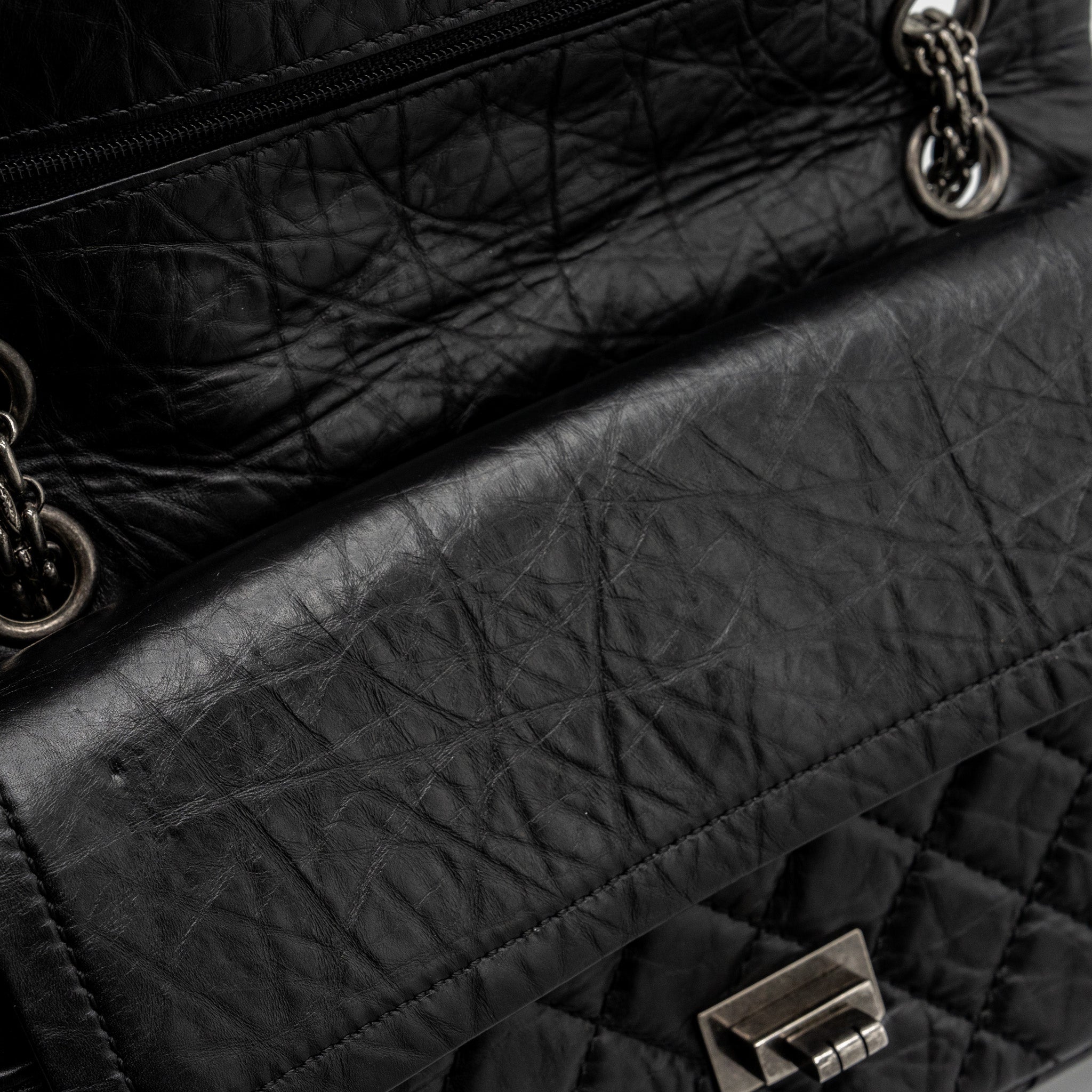 Chanel small 2.55 reissue flap bag aged calfskin black ruthenium