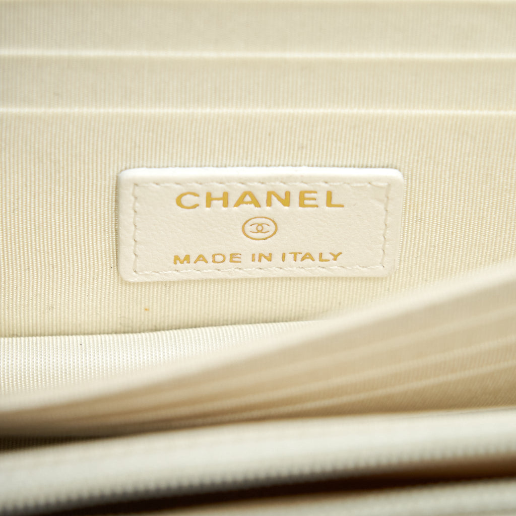 Chanel Small Wallet On Chain With Ribbon Chain Lambskin White