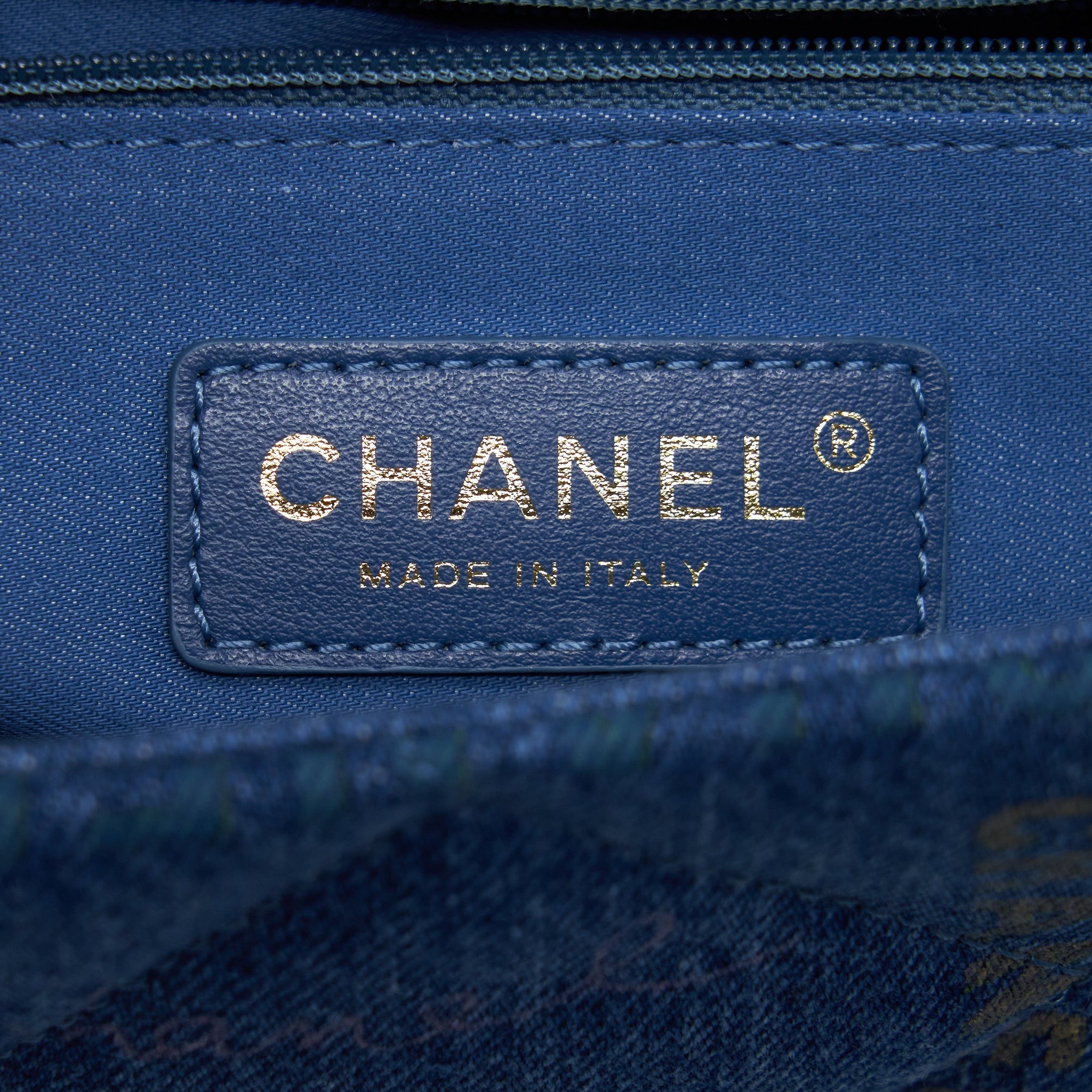 Chanel 22P Multicolor Denim Logo Flap Bag 28cm Blue