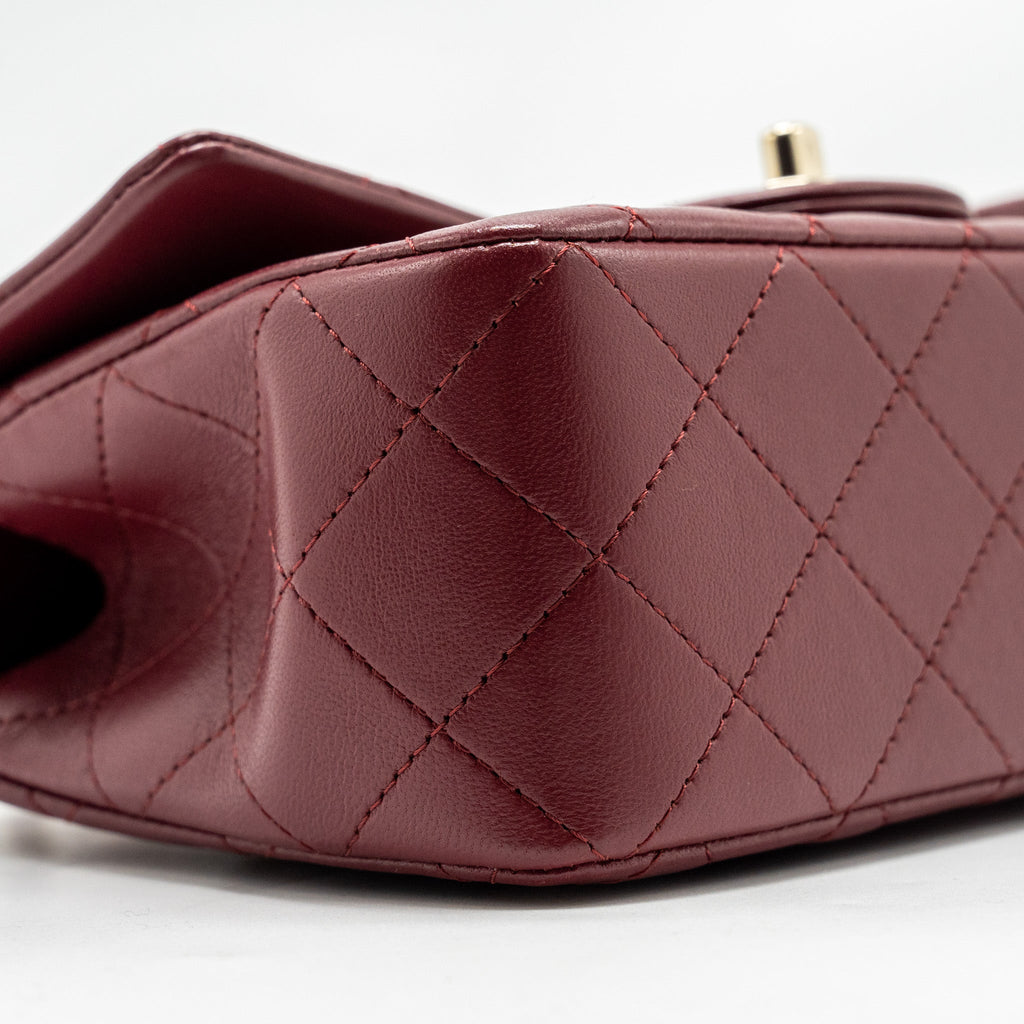 Chanel Top Handle Mini Rectangular Flap Bag Lambskin Burgundy L (Microchip)