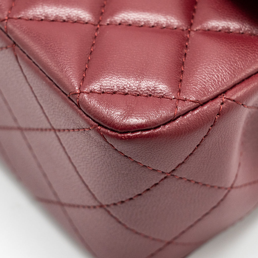 Chanel Top Handle Mini Rectangular Flap Bag Lambskin Burgundy L (Microchip)